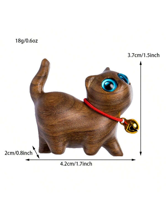 Adorable Cat Shaped Green Sandalwood Desktop Ornament: Perfect Creative Home Decoration and Craft Gift