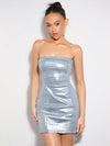 Shimmer & Shine: Metallic Tube Top Denim Dress for Dazzling Festival Nights