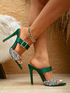 Chic Green Rhinestone-Embellished Pointed Toe High Heels with Elegant Thin Heels