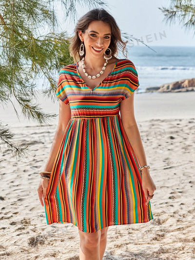 Chic Striped Short Sleeve Summer Dress by Emery Rose