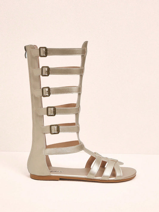 Roman Hollow Out Knee High Sandal Boots: Vintage Gladiator Style