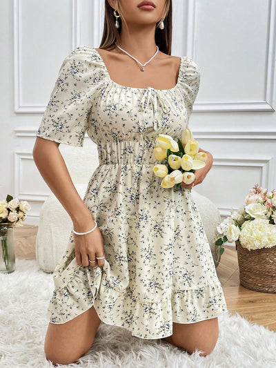 Floral Square Neck Sleeve Dress: Embrace Spring with Style