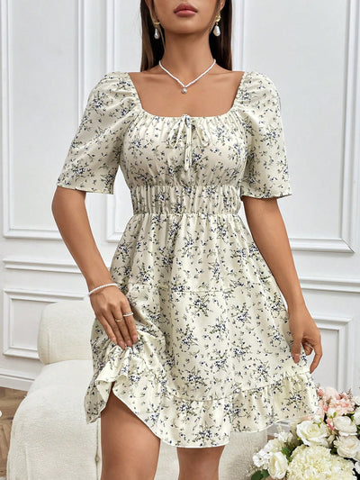 Floral Square Neck Sleeve Dress: Embrace Spring with Style