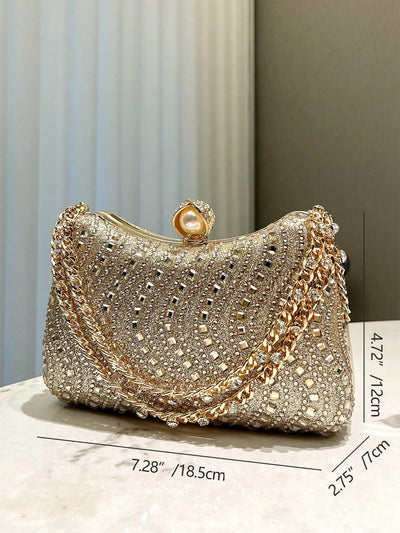 Elegant Gold Foil Stamped Clutch Bag with Rhinestone Accents – Perfect for Parties, Weddings, and Formal Occasions