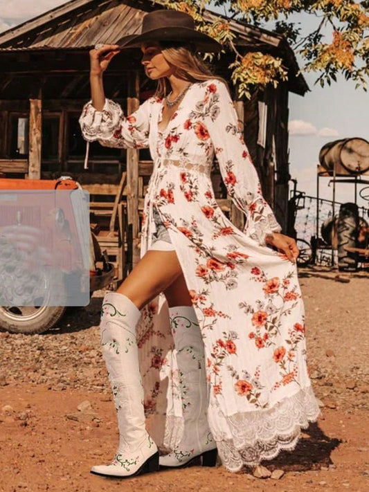 Retro Western Cowgirl Thigh High Boots with Chunky Block Heels