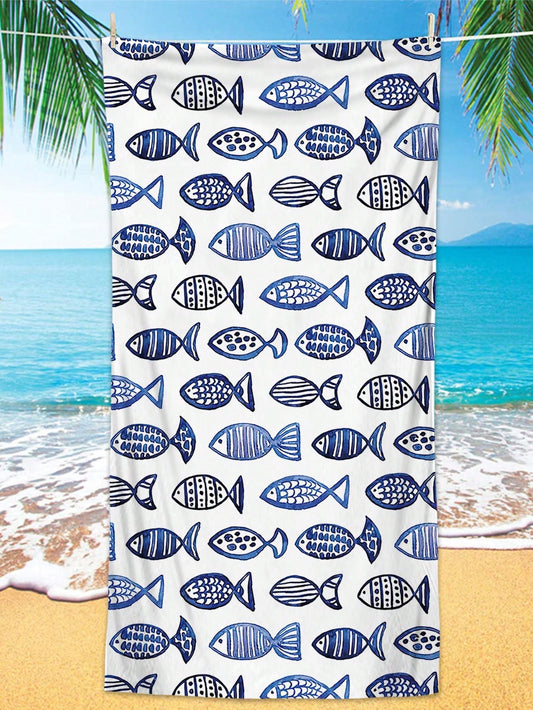 Introducing your perfect companion for swimming, camping, and yoga - the fish print <a href="https://canaryhouze.com/collections/towels" target="_blank" rel="noopener">beach towel</a>! Made with a soft and absorbent material, this towel is great for drying off after a dip in the pool or ocean. Its large size and eye-catching fish print make it a must-have for any outdoor activity. Get yours today and enhance your beach or camping experience!