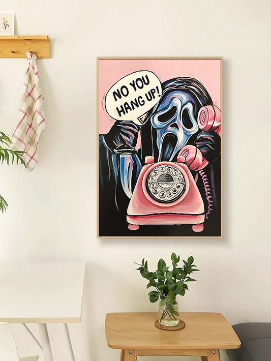 Vintage Skull Talking On The Phone Waterproof Canvas Painting - Perfect Decor for Dormitory or Bedroom