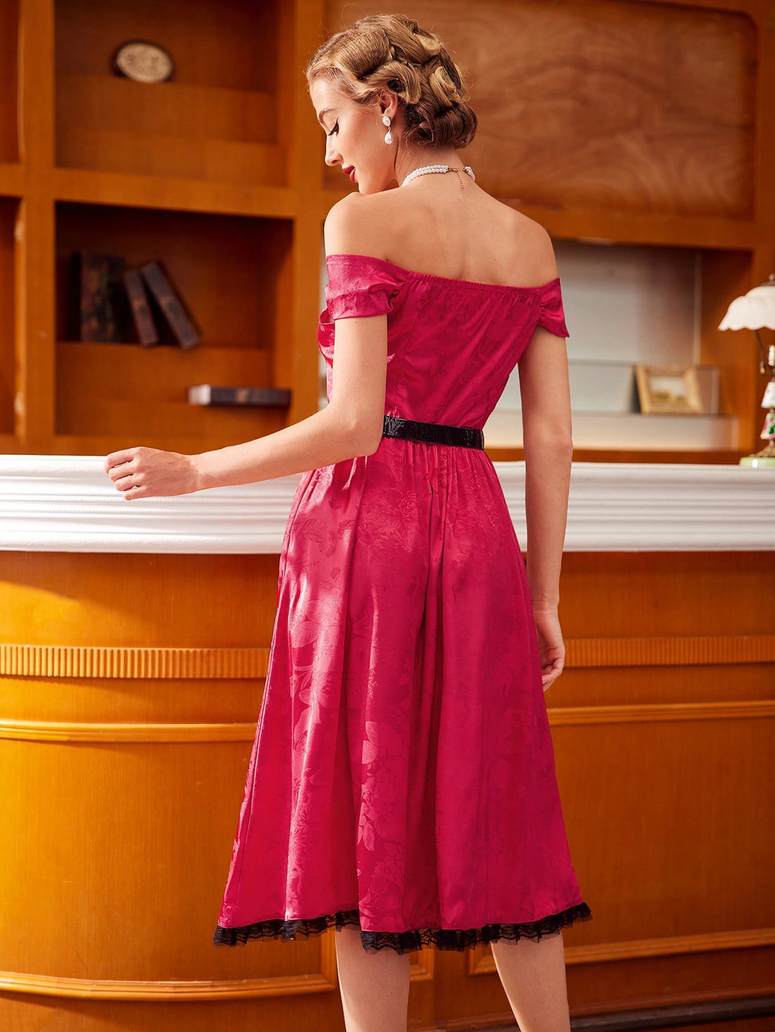 Elevate your style game with our Chic Off-Shoulder Jacquard Dress. Featuring a trendy off-shoulder design and a luxurious jacquard fabric, this dress effortlessly combines elegance and fashion. Perfect for any occasion, dress it up or down for a look that's effortlessly chic. (Effortless elegance, trendy off-shoulder design, luxurious jacquard fabric. Dress it up or down for any occasion.)