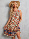 Stylish Knotted Collar Statement Piece with Women's Sleeveless Floral Print Dress