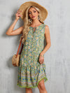 Floral Elegance: Women's Sleeveless Dress with Knotted Collar