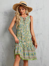 Stylish Knotted Collar Statement Piece with Women's Sleeveless Floral Print Dress