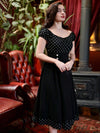 Sweetheart Polka Dot Pleated Dress with Fake Button Detail