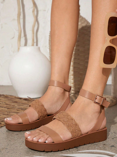 Step up your style with Solid Color Wedge Thick Sole Sandals