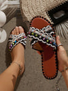 Multicolored Rivet Bliss: Stylish Flat Sandals for Fashionable Ladies