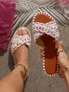 Multicolored Rivet Bliss: Stylish Flat Sandals for Fashionable Ladies