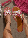 Multicolored Rivet Bliss: Stylish Flat Sandals for Fashionable Ladies