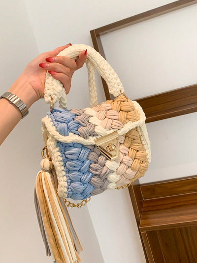 Multicolored Crochet Fabric Strip Shoulder Bag: Versatile and Stylish