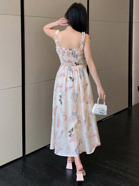 Blooming Beauty: Floral Print Empire Waist Spaghetti Strap Dress