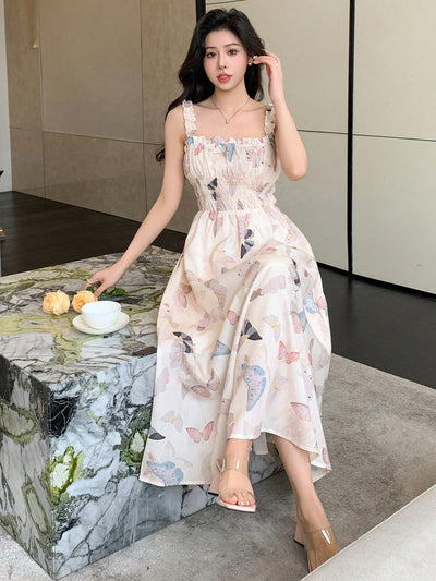 Blooming Beauty: Floral Print Empire Waist Spaghetti Strap Dress