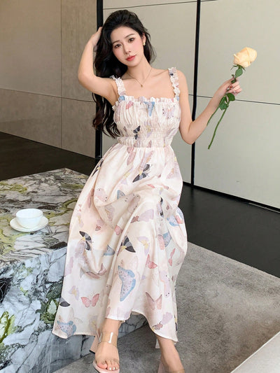 Blooming Beauty: Floral Print Empire Waist Spaghetti Strap Dress