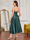 Classic Elegance: Solid Color Deep V-Neck Pearl Cami Dress