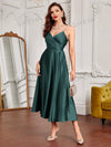 Classic Elegance: Solid Color Deep V-Neck Pearl Cami Dress