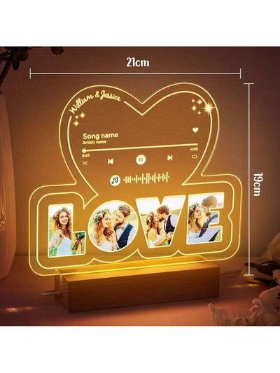 Customized Music Night Light Plaque: Personalized LED Lamp with Picture and Wooden Base - Ideal Gift for Valentine's Day, Anniversaries, and Birthdays