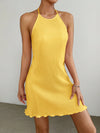 Effortless Elegance: Solid Color Ribbed Halter Neck Sleeveless Dress