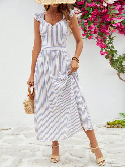 Chic and Stylish Women's Stripe A-Line Dress with Flying Sleeves