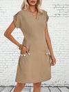 Women's Solid Color Short Sleeve Dress: The Perfect Summer Cotton Casual Dress with Pockets