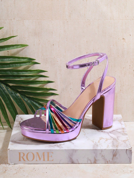 Strappy and Chic: Women's Color Block Criss Cross High Heel Sandals