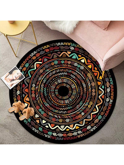 Floral Patterned Crystal Velvet Round Carpet Floor Mat - Anti-Slip Soft Washable Rug for Every Room in Your Home