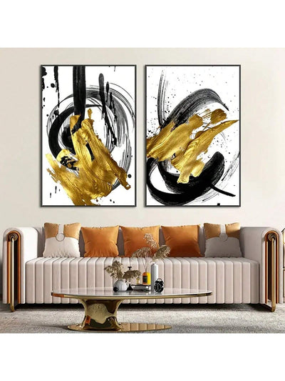 Chic Contemporary Calligraphy Wall Art Trio in Gold, Black, & White - Perfect for Living Room or Bedroom Decor