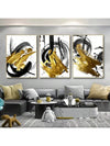 This chic contemporary calligraphy wall art trio in gold, black, and white is the perfect addition to your living room or bedroom decor. With its elegant design and versatile colors, it will add a touch of sophistication and style to any room. Elevate your home with this beautiful piece of art.