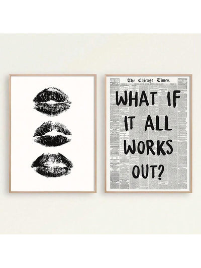 Bold and Beautiful Set of 2 Kiss Lips Art Canvas Posters for Girl's Room Decor