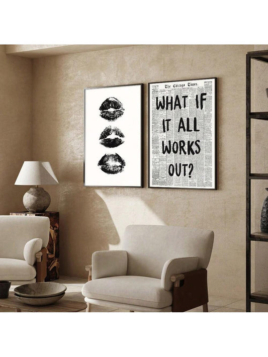 Bold and Beautiful Set of 2 Kiss Lips Art Canvas Posters for Girl's Room Decor