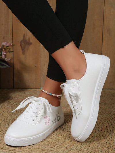 British Style White Leather Lace-Up Sneakers: Fashionable and Breathable Student Shoes