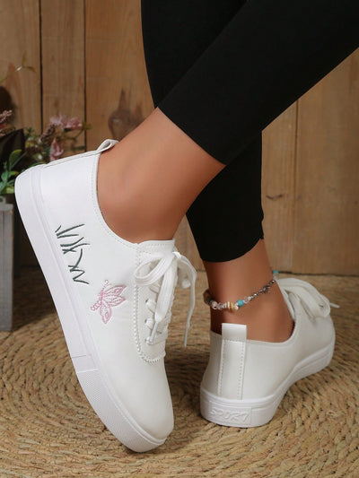 British Style White Leather Lace-Up Sneakers: Fashionable and Breathable Student Shoes