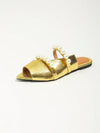 Pearl-Embellished Gold Flat Sandals: Chic & Comfortable Footwear