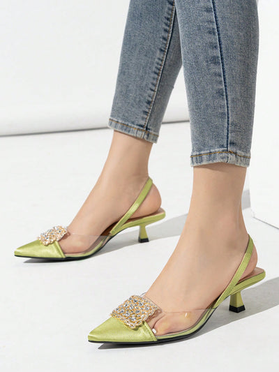 Sparkling Summer Style: Pointed Toe High Heel Shoes with Rhinestone Decoration in Light Pink