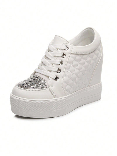 Sparkling Rhinestone Platform Wedge Heel Sports Shoes - Add 10cm to Your Height!