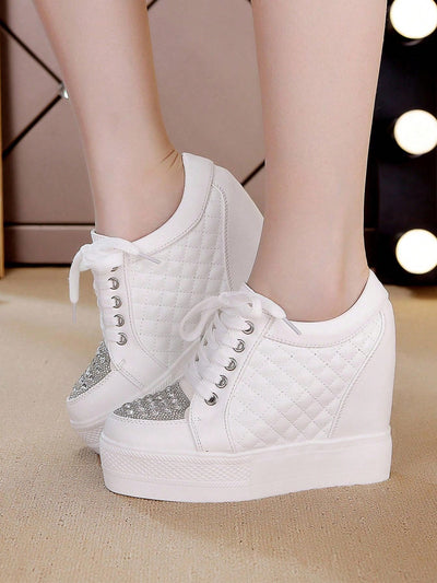 Sparkling Rhinestone Platform Wedge Heel Sports Shoes - Add 10cm to Your Height!