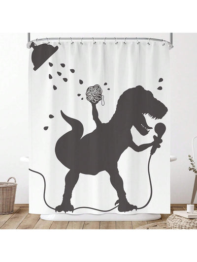 Jurassic Splash: Fun Dinosaur Shower Curtain with Cartoon Design for Kids' Bathrooms