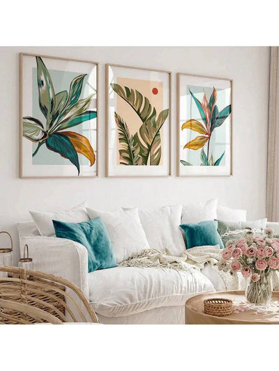 Vibrant Tropical Botanical Canvas Poster Set - Modern Home Decor Gift