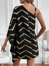 Elegant and Chic: Houndstooth Print Oblique Shoulder Dress for Eid Celebrations