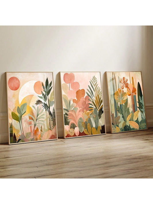 Boho Botanical Bliss: Set of 3 Tropical Jungle Canvas Art for Chic Home Decor