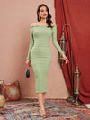 Chic and Trendy: Mint Green Off-Shoulder Bodycon Dress