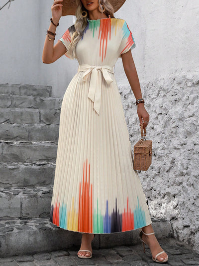 Chic and Stylish: Women's Gradient Color Batwing Sleeve Pleated Dress