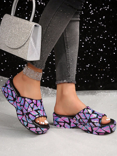 Blue and Purple Sequin Decor Wedge Sandals: Summer Style Statement