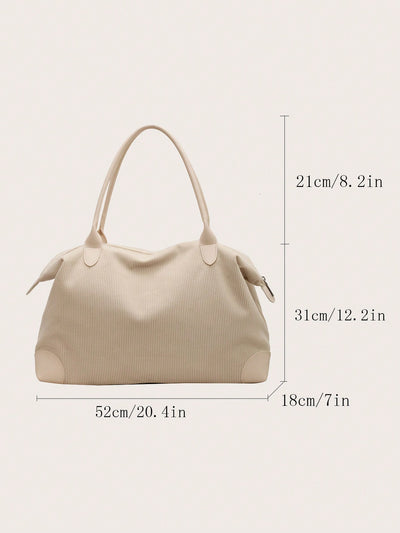 Creamy Corduroy Chic: Large Capacity Tote Bag for Women